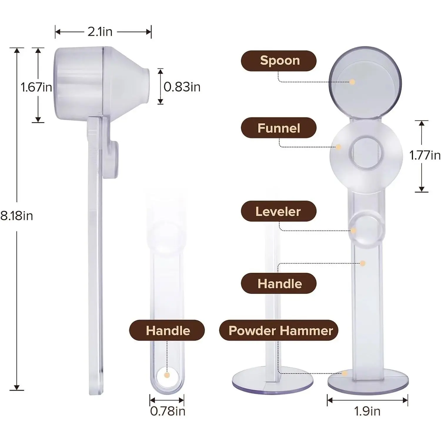 Scoop Funnel Coffee Dosing Spoon-Precise 2Tbsp PCTG BPA-Free,51mm Tamper Kit,Fits Keurig K-Cup & Powder Formula Dispenser (Upgraded Combo Transparent,2Models AB)