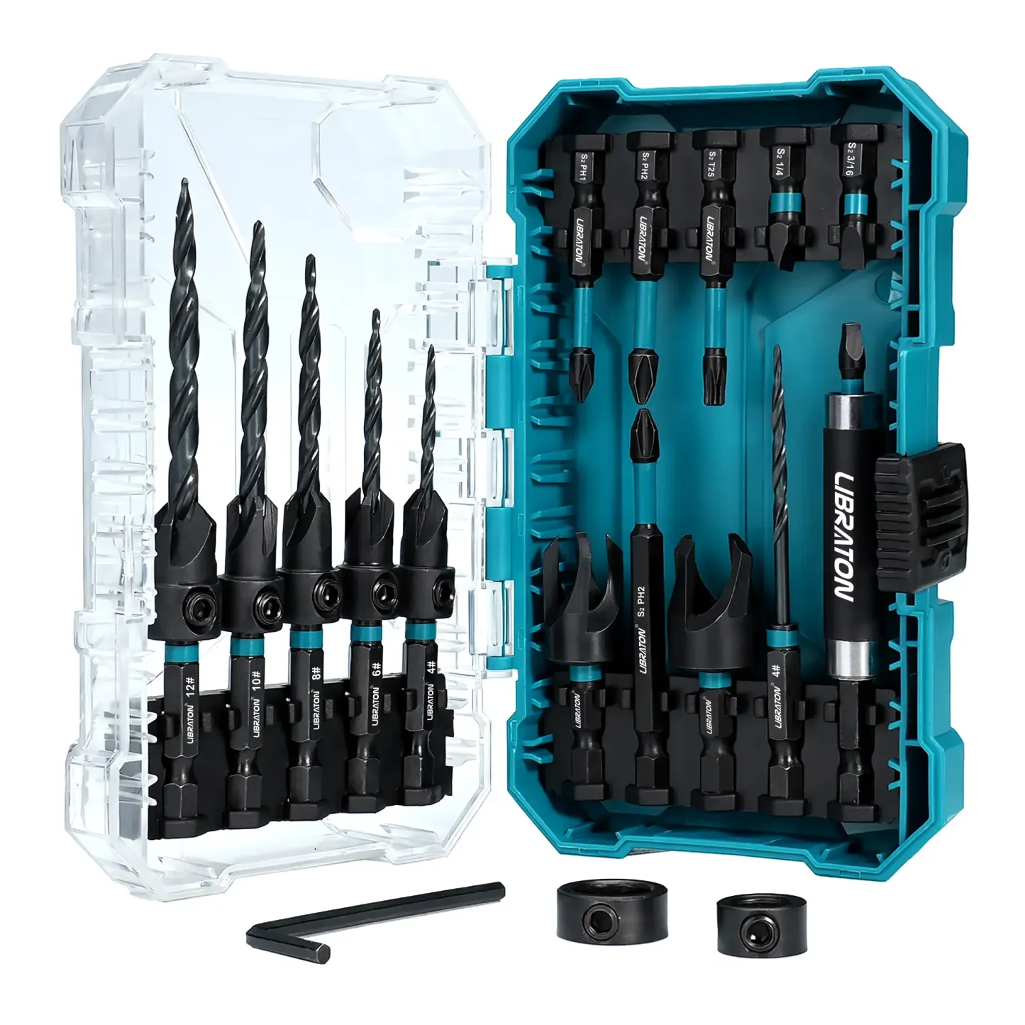 19-Piece Professional Countersink Drill Bit Set – Tapered Bits for Woodworking | Wood Plug Cutters & 1/4" Hex Shank | Precision Depth Control for Flawless Joinery