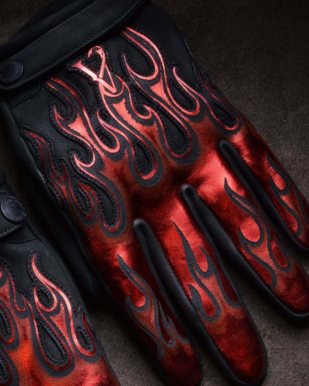 Cyberpunk Racing Metallic Red Flame Pattern Padded Leather Gloves