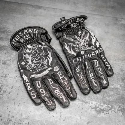 Print Vintage Leather Work Gloves