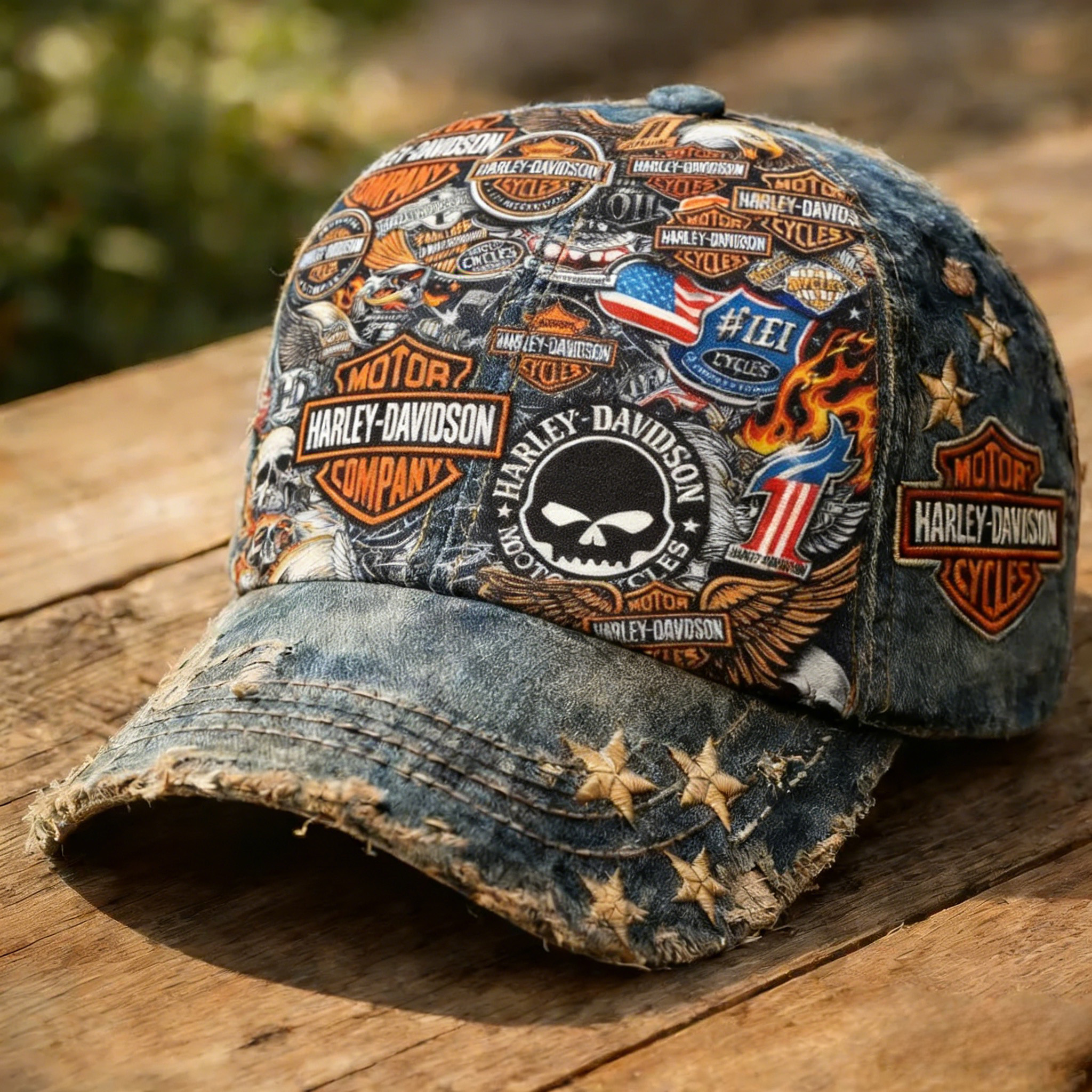 Vintage Distressed Pattern Outdoor Baseball Cap