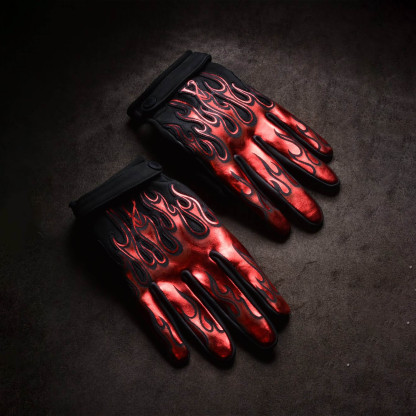 Cyberpunk Racing Metallic Red Flame Pattern Padded Leather Gloves
