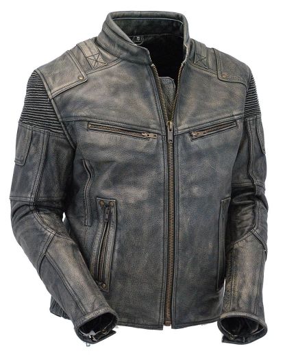 Men's Retro Motorcycle Washed Leather Stand-Up Collar Jacket