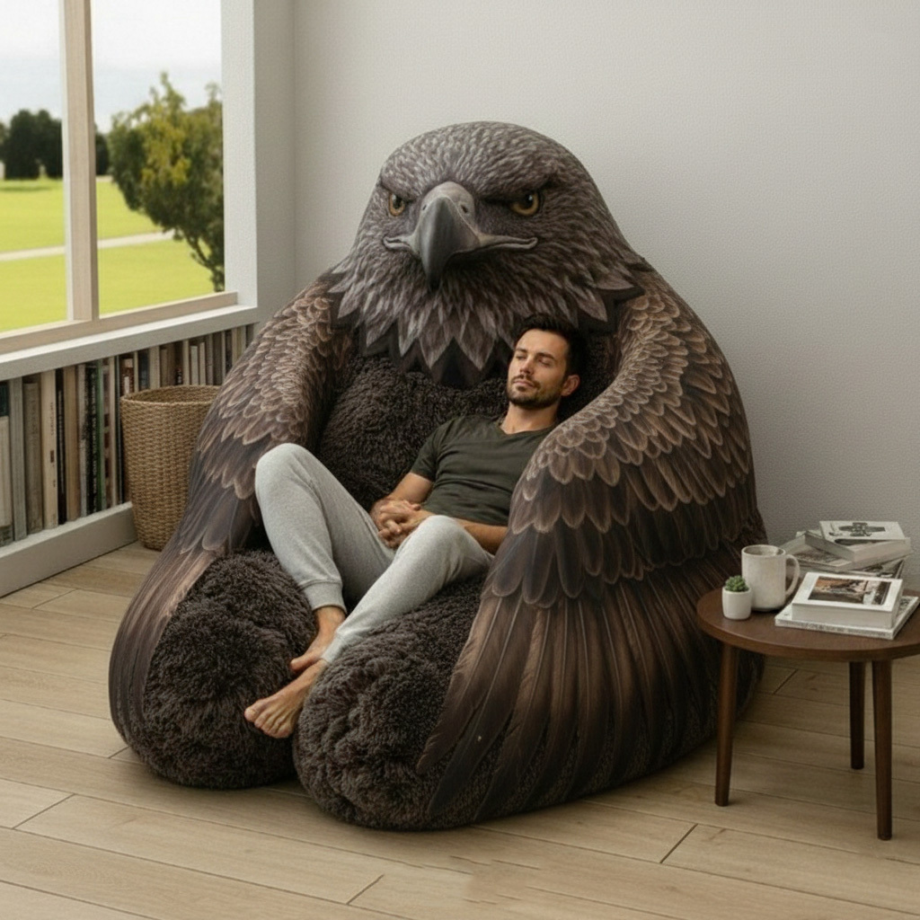 Bold Realistic Style Giant Eagle Plush Padded Floor Sofa