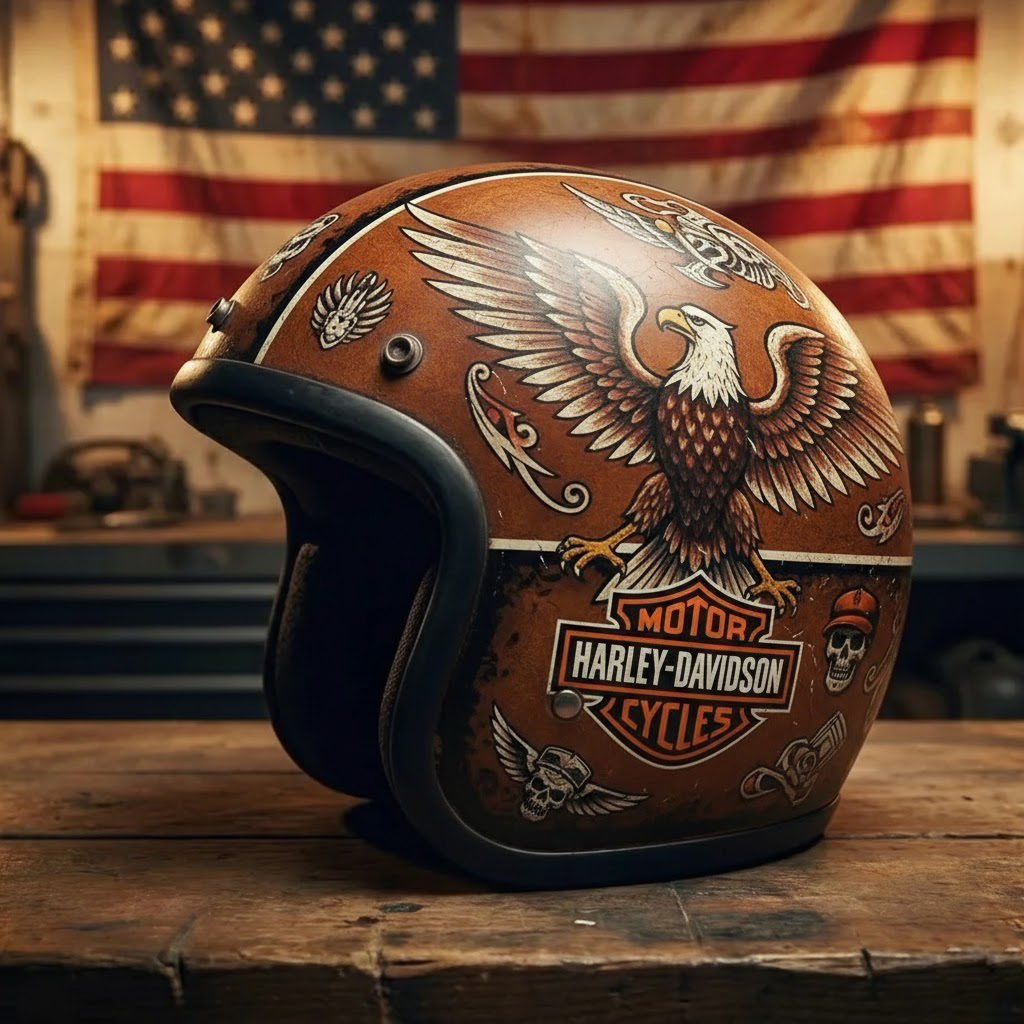 Retro Flashback: Traditional Tattoo Art Biker Helmet