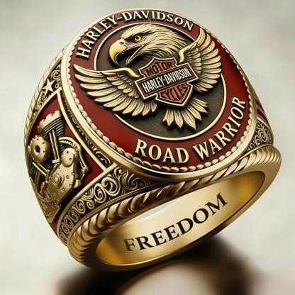 Biker patriotic eagle wings freedom engraved gold mechanical rider ring