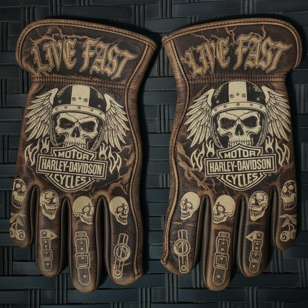 Vintage Style Gothic Pattern Motorcycle Riding Gloves