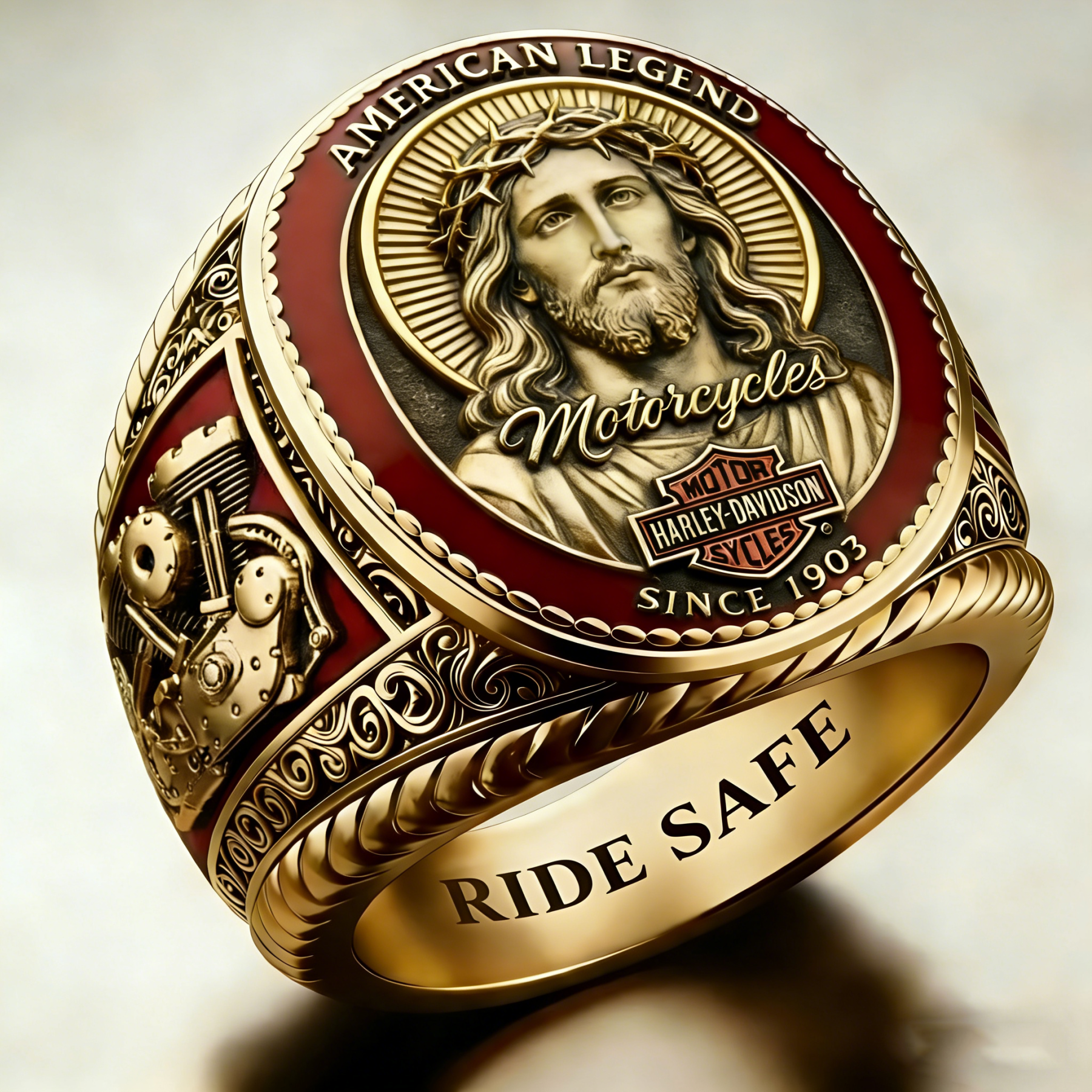 Jesus Protects My Ride Harley Rider Ring