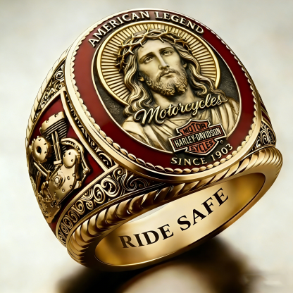 Jesus Protects My Ride Harley Rider Ring