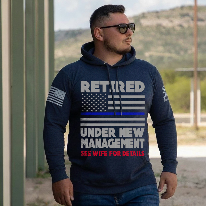 Retired Under New Management Retirement Thin Blue Line Shirt Police