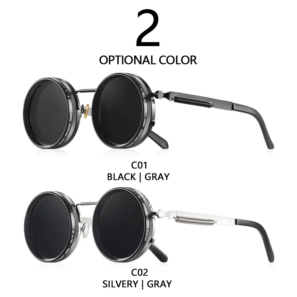 Polarized Round Sunglasses ND9 Adjustable Dimming Men Women Retro Punk Men's Fishing Eyeglasses Outdoor Shades UV400