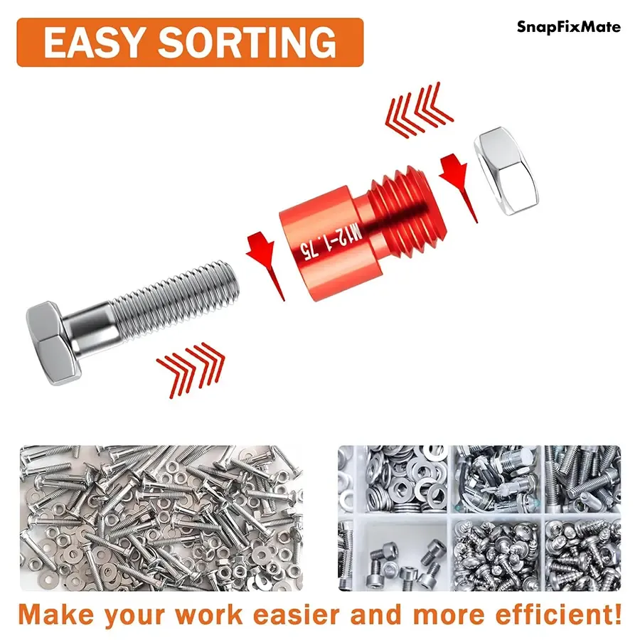 Snapfixmate 44PCS Nut and Bolt Thread Checker - Comprehensive Bolt Size and Thread Gauge Tool, Inch & Metric Sizes, with Handy Tool Box, Excellent for Home Garages and Car Repairs