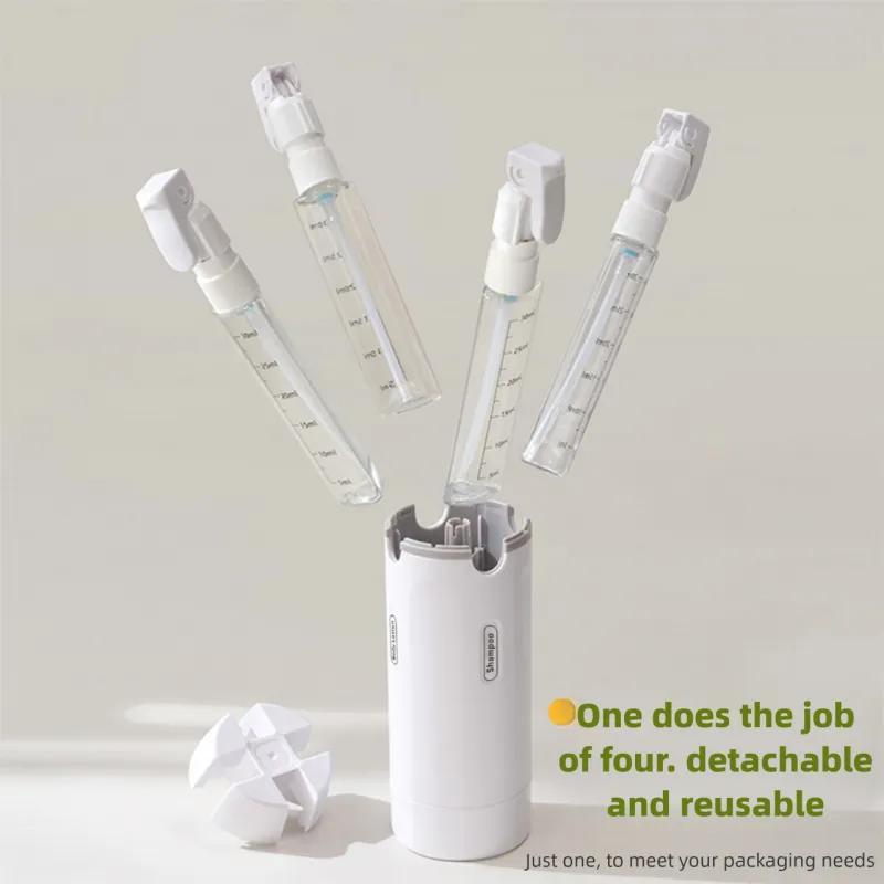 4-in-1 Portable Cosmetic Shampoo Dispenser Storage Bottle Plastic Travel Friendly Compact Design for Easy Carrying