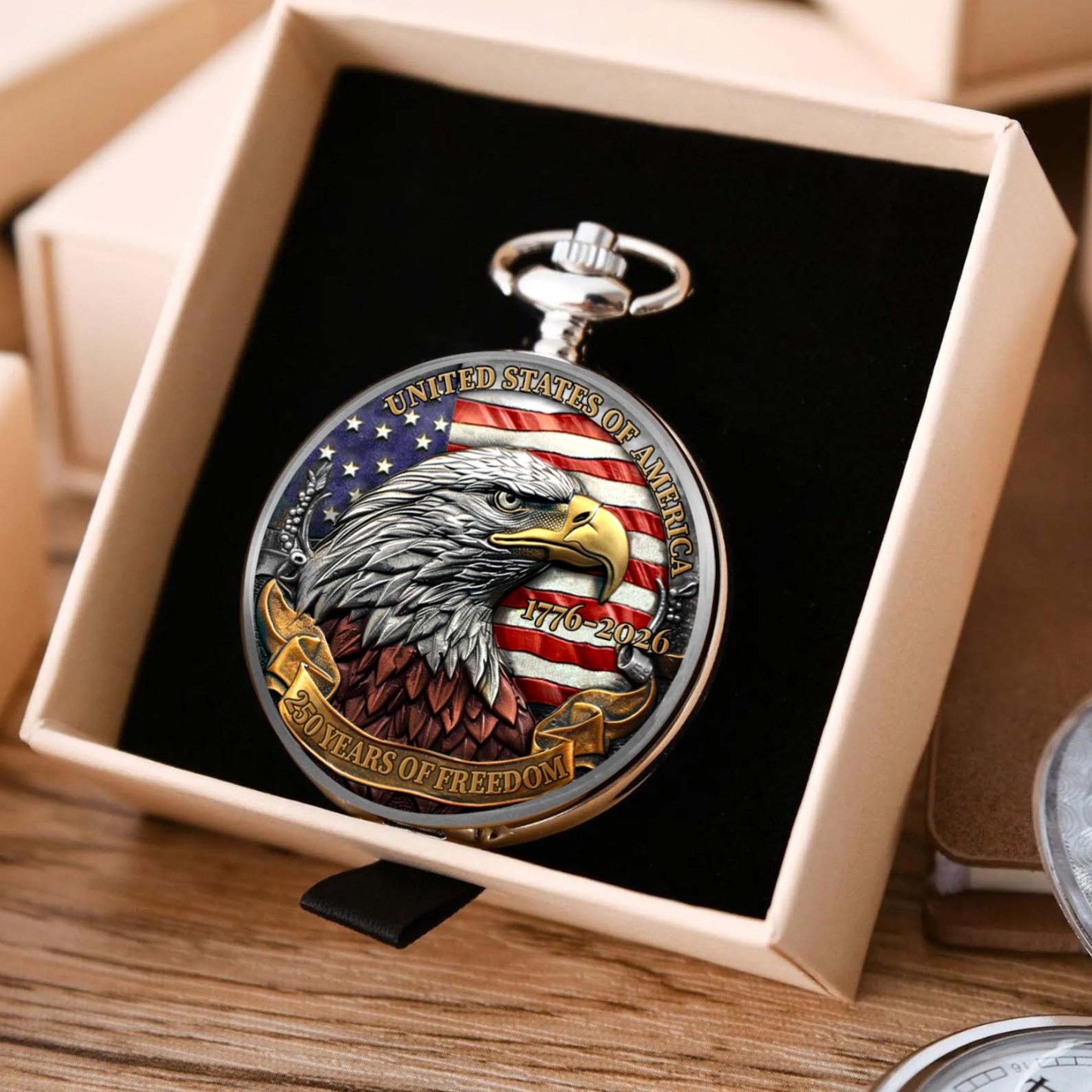 250 Years Of Freedom 1776–2026 Pocket Watch, 250 Years Anniversary Of America, Patriotic 4th of July Pocket Watch 