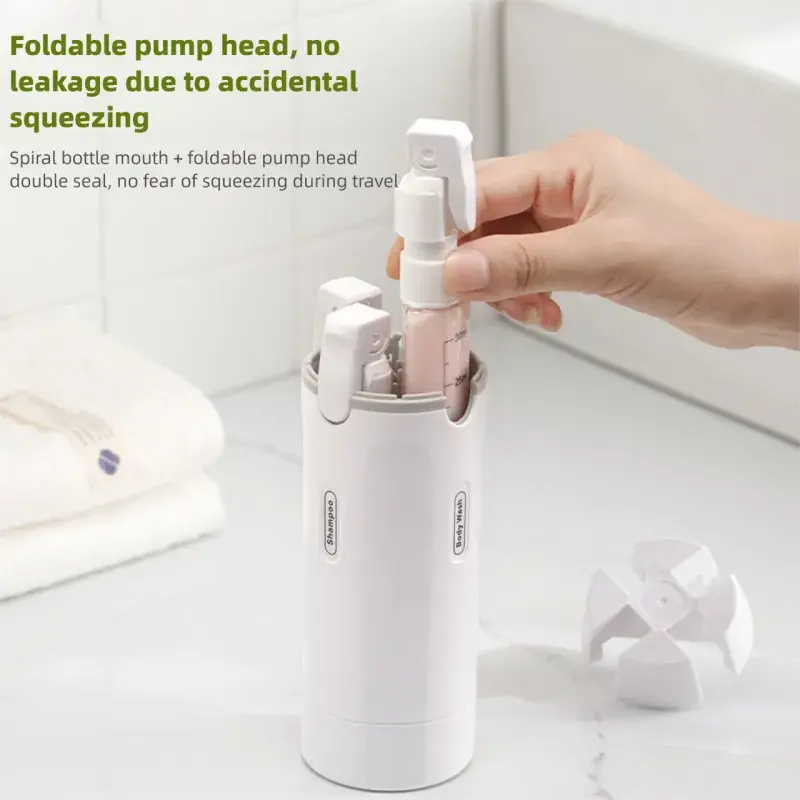 4-in-1 Portable Cosmetic Shampoo Dispenser Storage Bottle Plastic Travel Friendly Compact Design for Easy Carrying