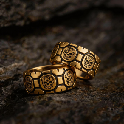 Vintage Harley-style rubber tire texture gold ring