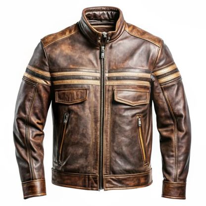 Men's Retro Motorcycle Washed Leather Stand-Up Collar Jacket