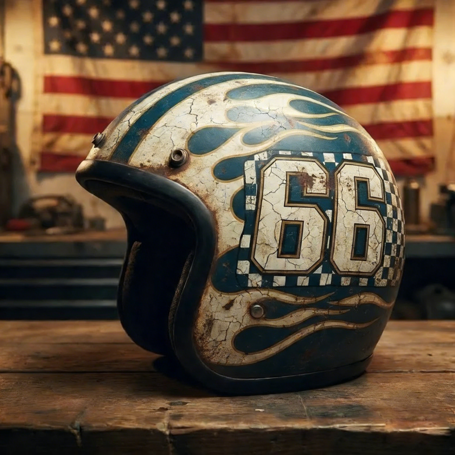 Retro Flashback: Traditional Tattoo Art Biker Helmet