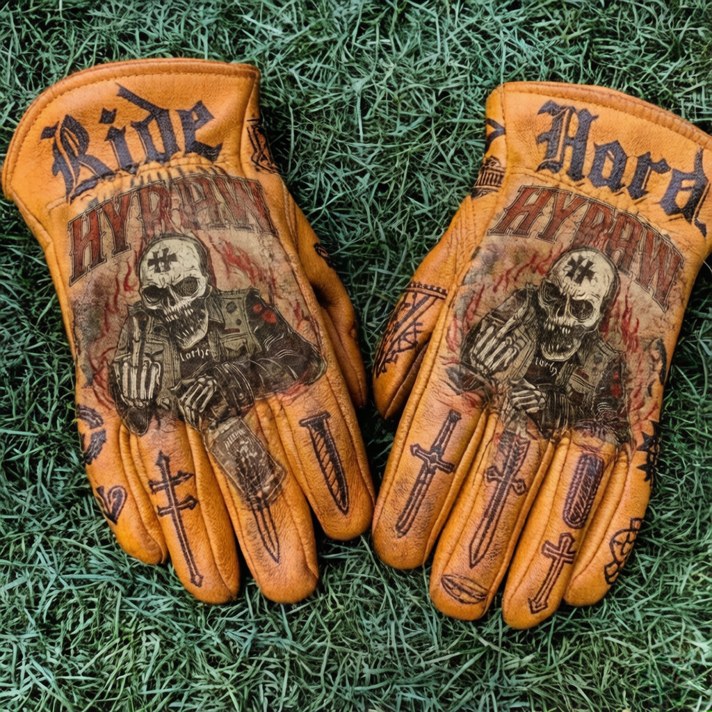 Vintage Style Pattern Motorcycle Riding Gloves