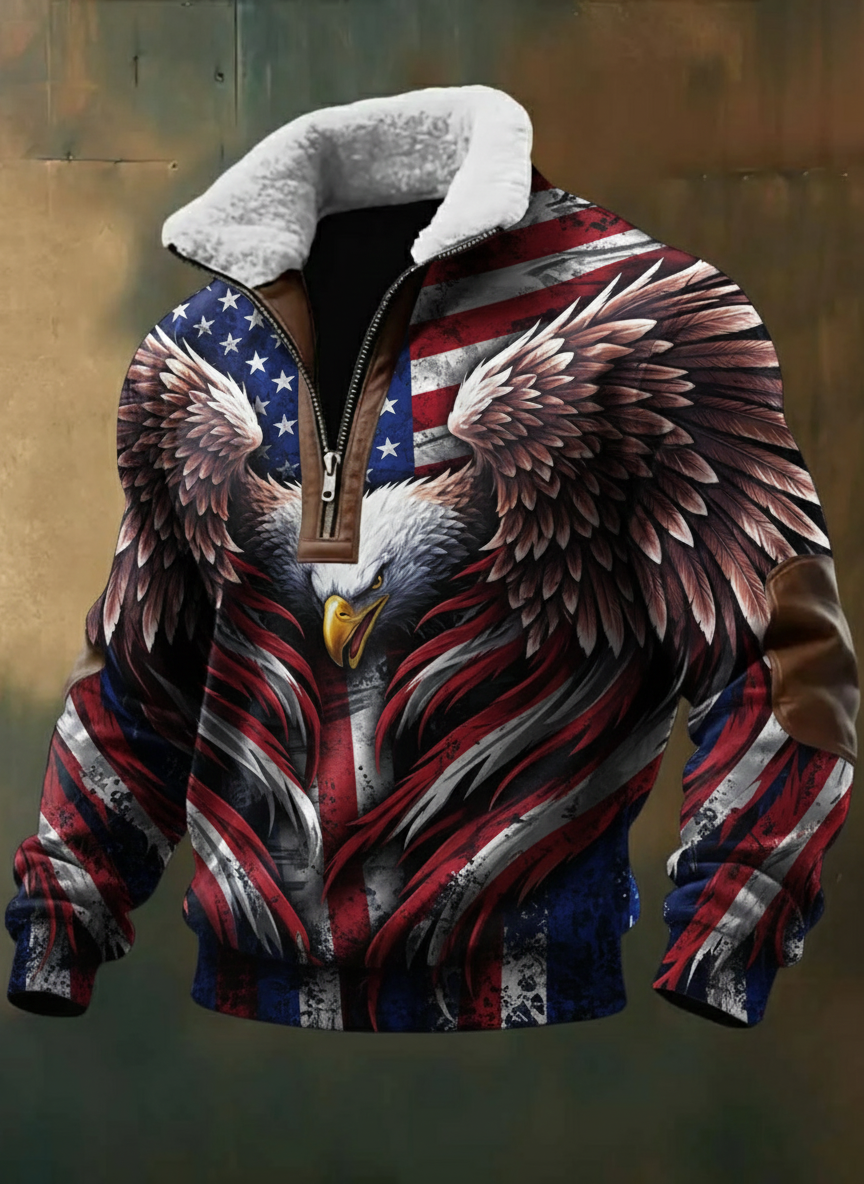 Sherpa Lined V-Neck Sweatshirt, Patriotic Eagle