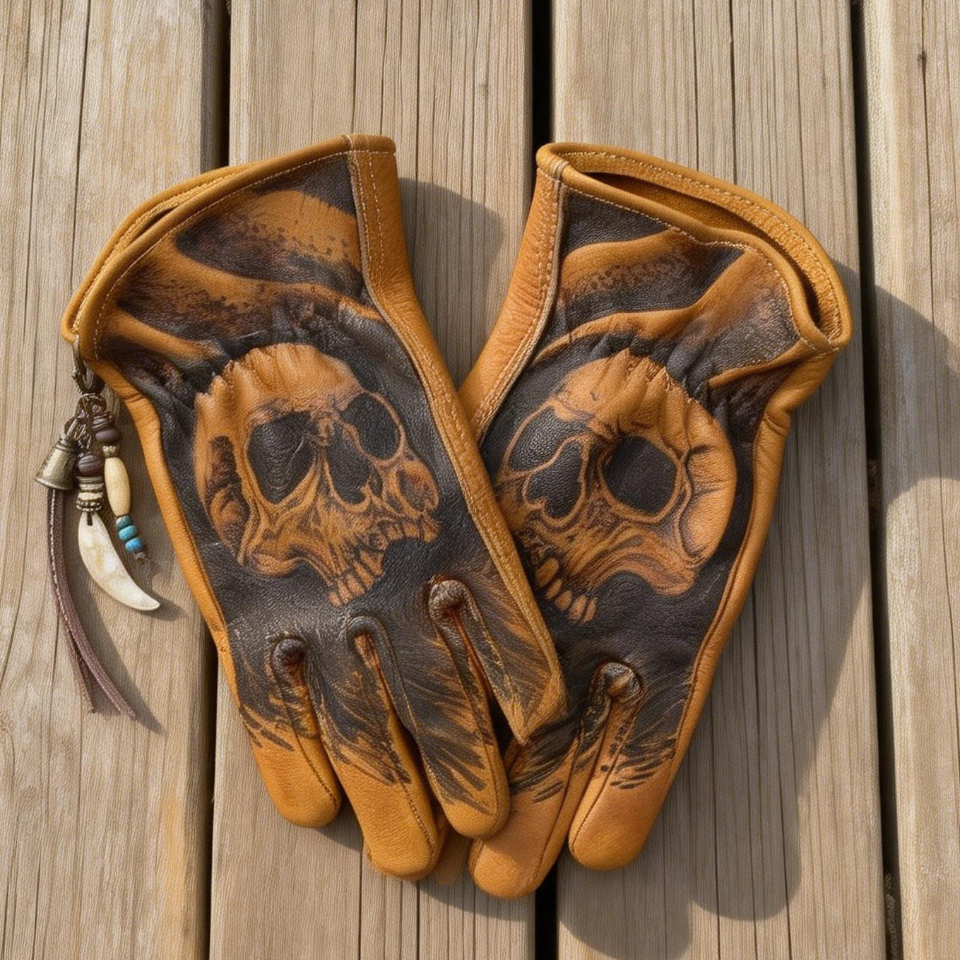 Industrial Gothic Iron Demon Skull Pattern Leather Welding Gloves