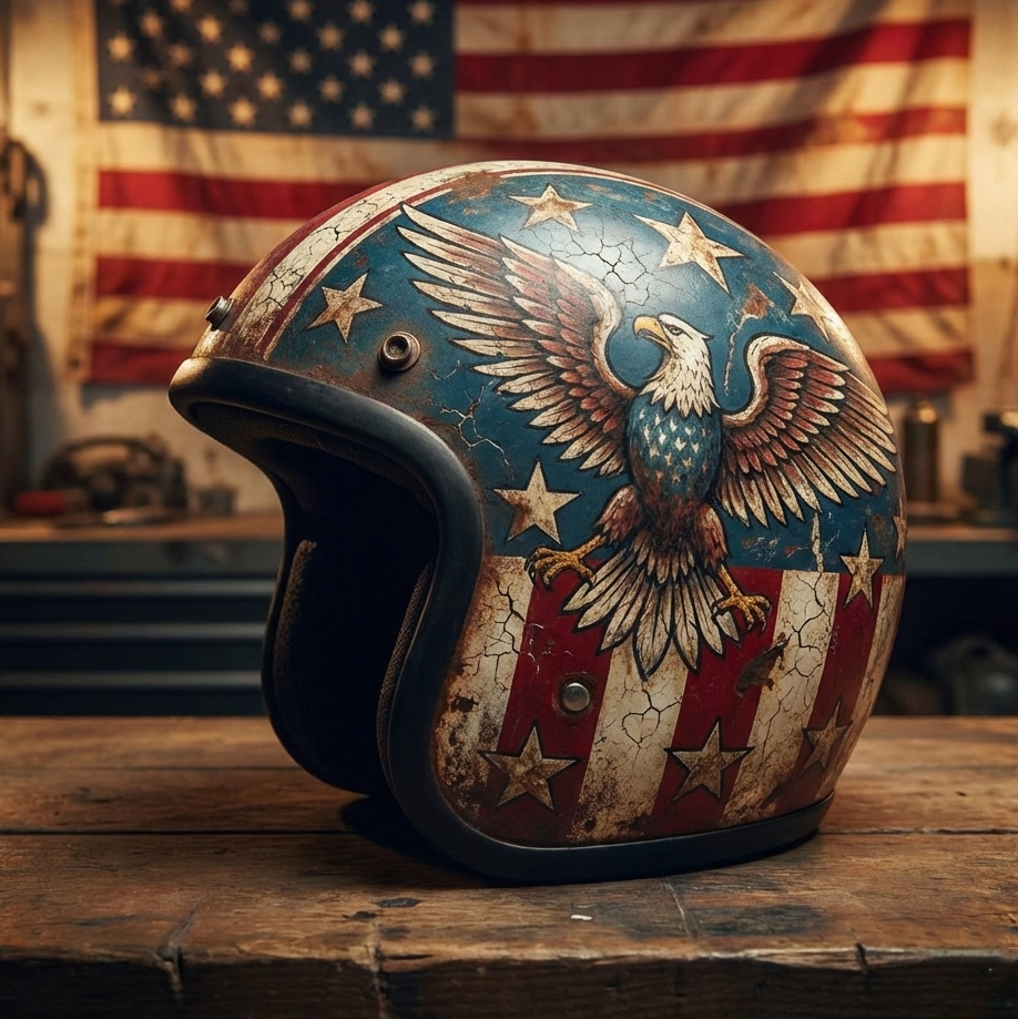 Patriotic American Flag Eagle Distressed Vintage Open Face Helmet