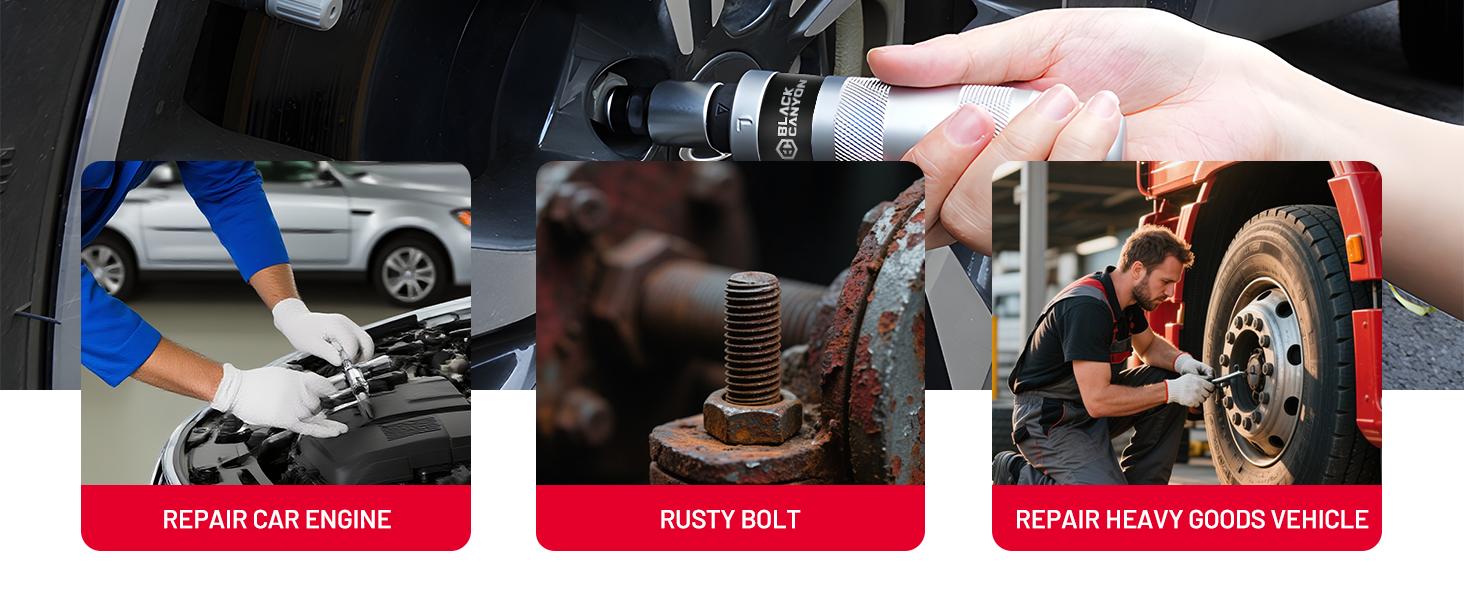 BLACK CANYON 1/2" S2 Hand Impact Screwdriver, 12-Pieces Tip Styles Slotted, Phillips, Hex, Manual Reversible Impact Driver, Disengage Rusted Fasteners or Frozen Bolts, Ideal Hand Tool for Men, Dad