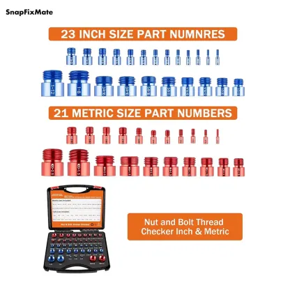 Snapfixmate 44PCS Nut and Bolt Thread Checker - Comprehensive Bolt Size and Thread Gauge Tool, Inch & Metric Sizes, with Handy Tool Box, Excellent for Home Garages and Car Repairs