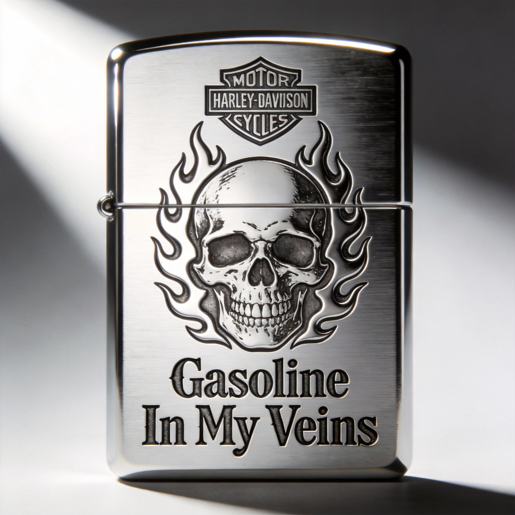 Gasoline Veins: Brushed Chrome High-Octane Skull
