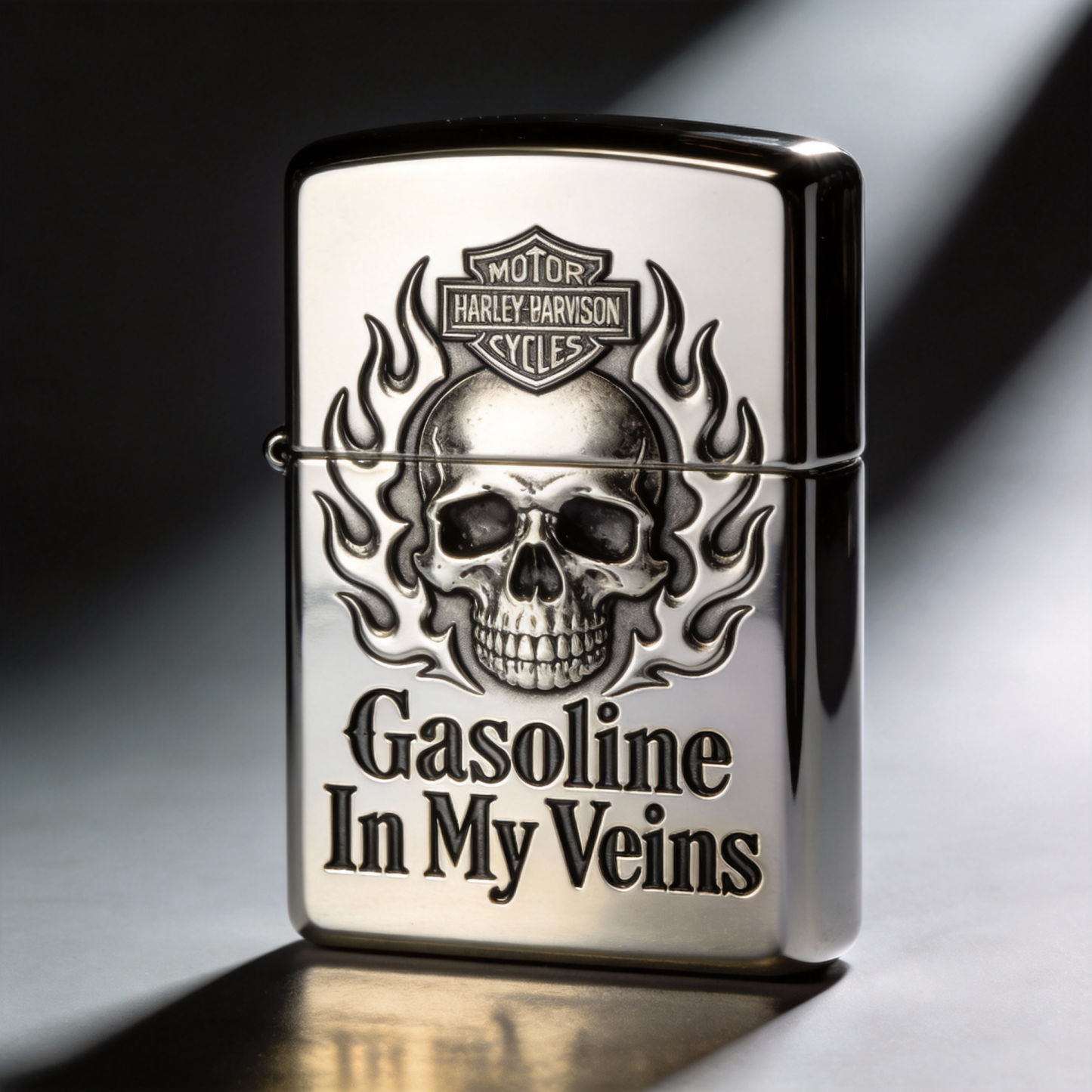 Gasoline Veins: Brushed Chrome High-Octane Skull