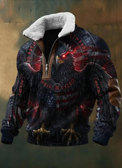 Sherpa Lined V-Neck Sweatshirt, Patriotic Eagle
