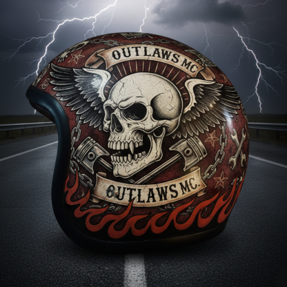 Hardcore Outlaw Winged Skull Flame Graphic Open Face Helmet