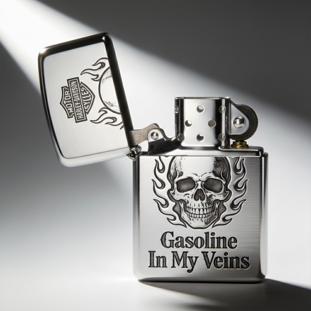 Gasoline Veins: Brushed Chrome High-Octane Skull