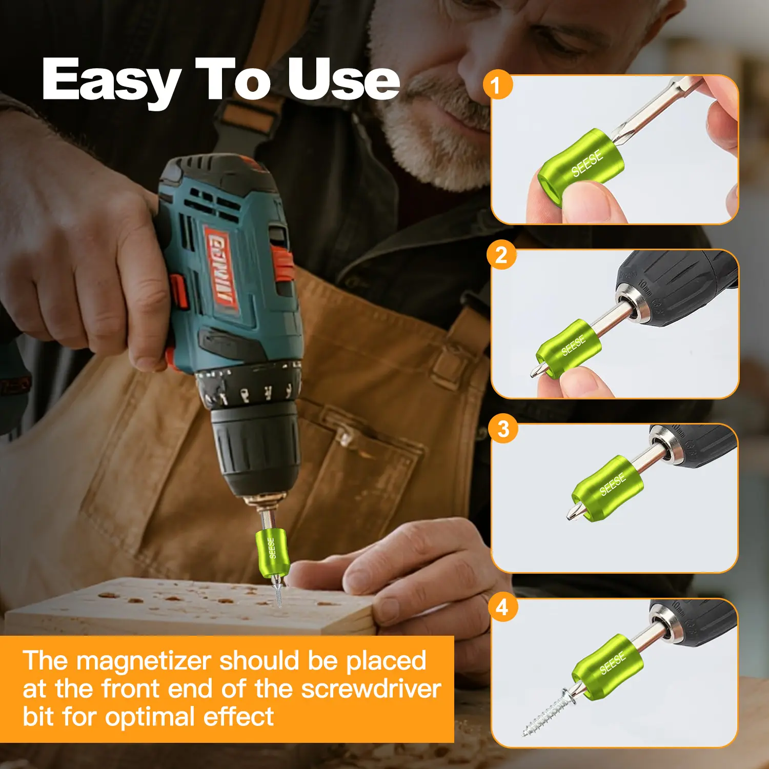 SEESE Strong Magnetic Screw Ring: 1/4 Inch/ 6.35 mm Universal Magnetic Screw Holder - Removable Magnetic Screwdriver Drill Bit Holder for Hex Screwdriver and Power Bits