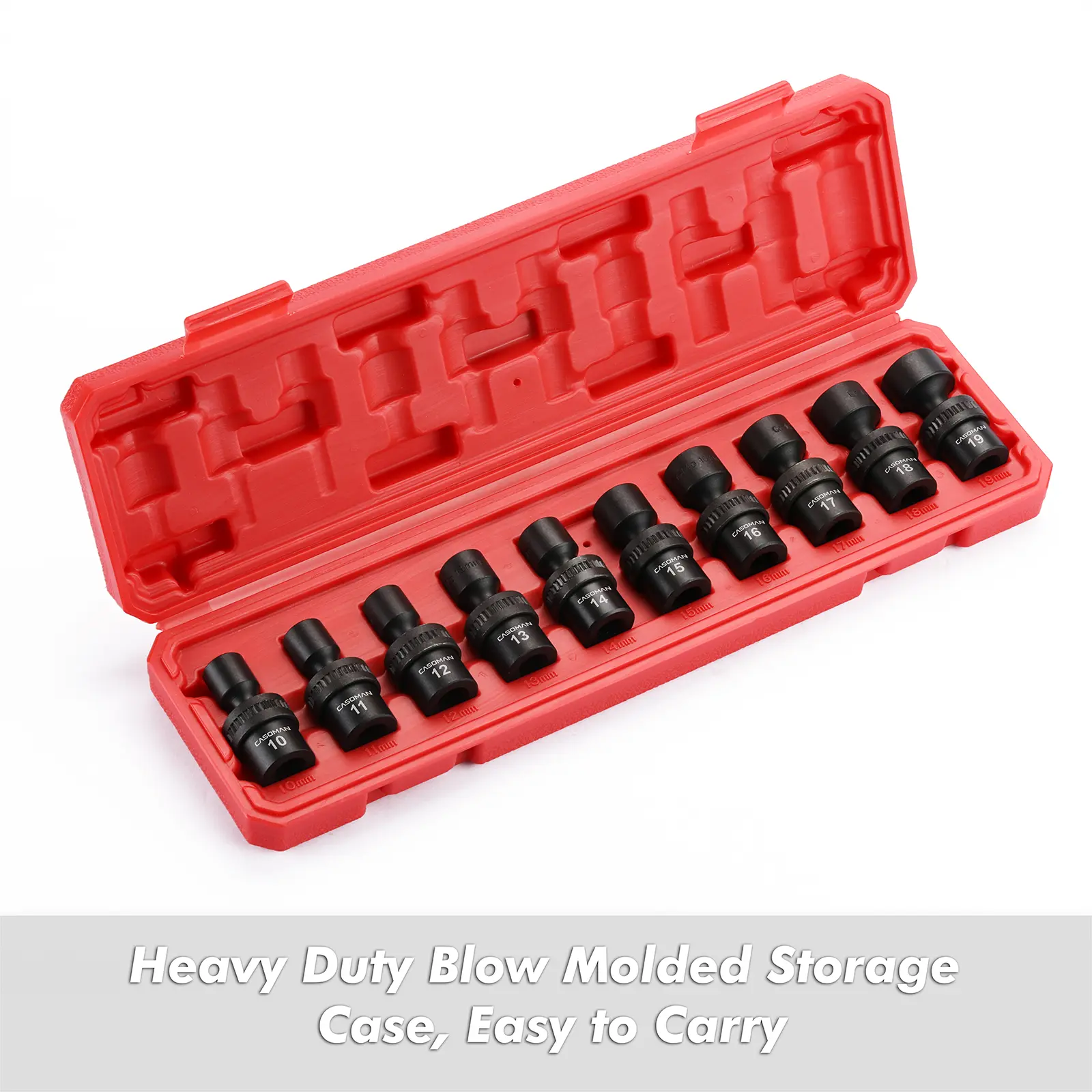 Master Swivel Impact Socket Kit: 10-Piece 3/8" Drive Set - Reach Tight Spaces with High-Torque Cr-Mo Durability - Metric 10-19mm