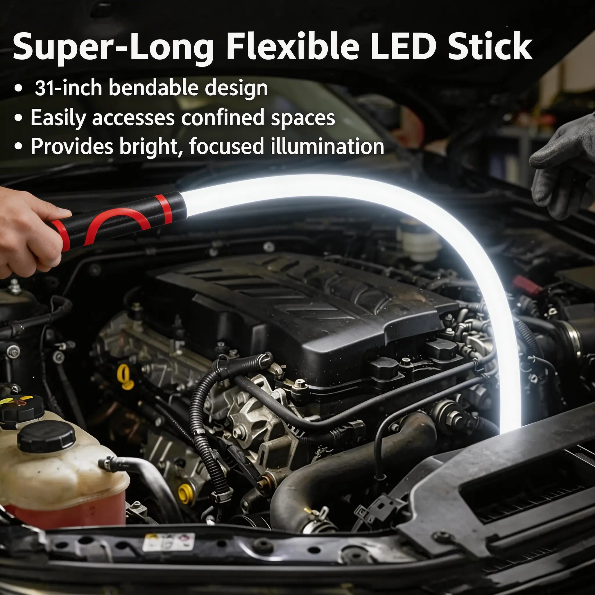 Bendable LED Flashlight Stick - 31" Flexible Design, 7-Hour Long Battery Life, High Lumens for Off-Road, Garage Mechanics, and Hard-to-Reach Areas Like Engine Bays