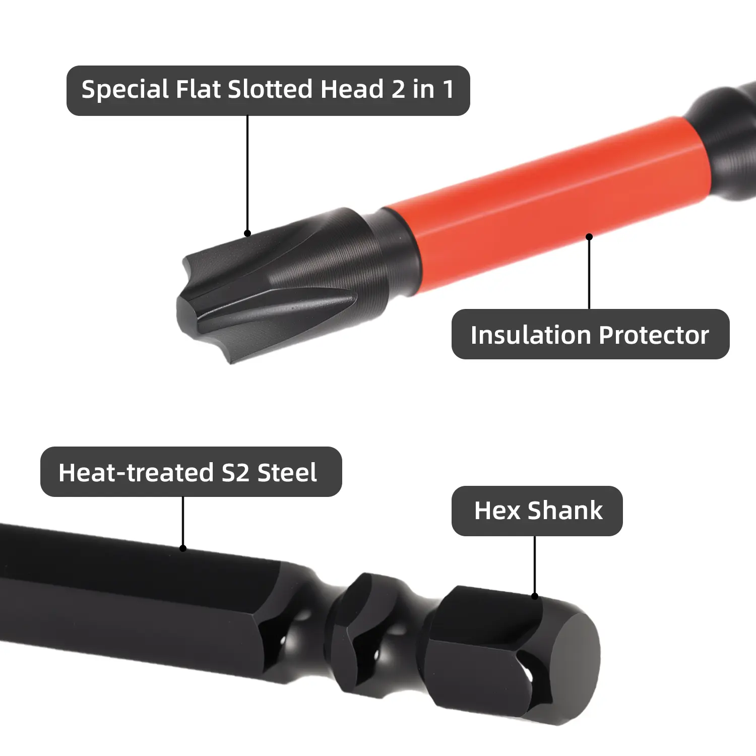 SnapFixMate FPH2 Impact Screwdriver Bit Set for Electricians, S2 Steel 65mm & 110mm, 1/4 Inch Hex Shank Magnetic Cross Slot Screw Driver Drill Bits Used on Circuit Breakers