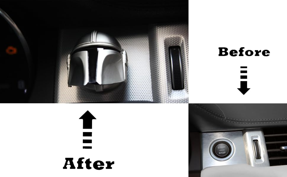 Mando Style Universal Car Engine Start Stop Button Cover Anti-Scratch 3D Cool Car Interior Accessories Silver Zinc Alloy Protective Cover for 98% Vehicles