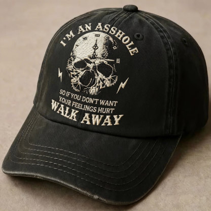 "I'M AN ASSHOLE" Skull Slogan Hat - Warning Statement Vintage Cap