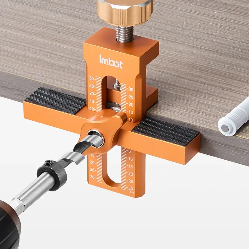 IMBOT Cabinet Door Installation Fixture 2-in-1 Aluminum Alloy The Carpenter's Tool For Fixing Cabinet Doors With A Drill Bit For Quick Suitable For Various Cabinet Doors Such As Wardrobes And Kitchen CabinetsPositioning And Drilling