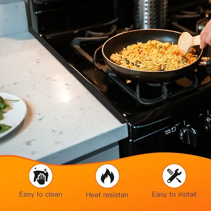 [SUPAFA]  Stainless Steel Stove Gap Covers,Stove Gap Filler,Range Trim Kit, Stove Gap Guards, Heat Resistant and Easy to Clean, Easy retractable Length 13.8" to 27.5", Width 0.79"(2PCS) Adjustable Telescoping，kitchen gadgets