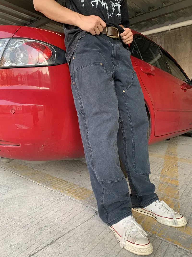 forfooo baggy jeans for men Best Jeans   Men's Relaxed Wide-Leg Jeans Low-Rise Casual Style Workwear-Inspired Knees Streetwear Aesthetic Y2K Straight-Leg Washed Distressed Vintage Black Denim Plain Relaxed Pants Men's Workwear Pants
