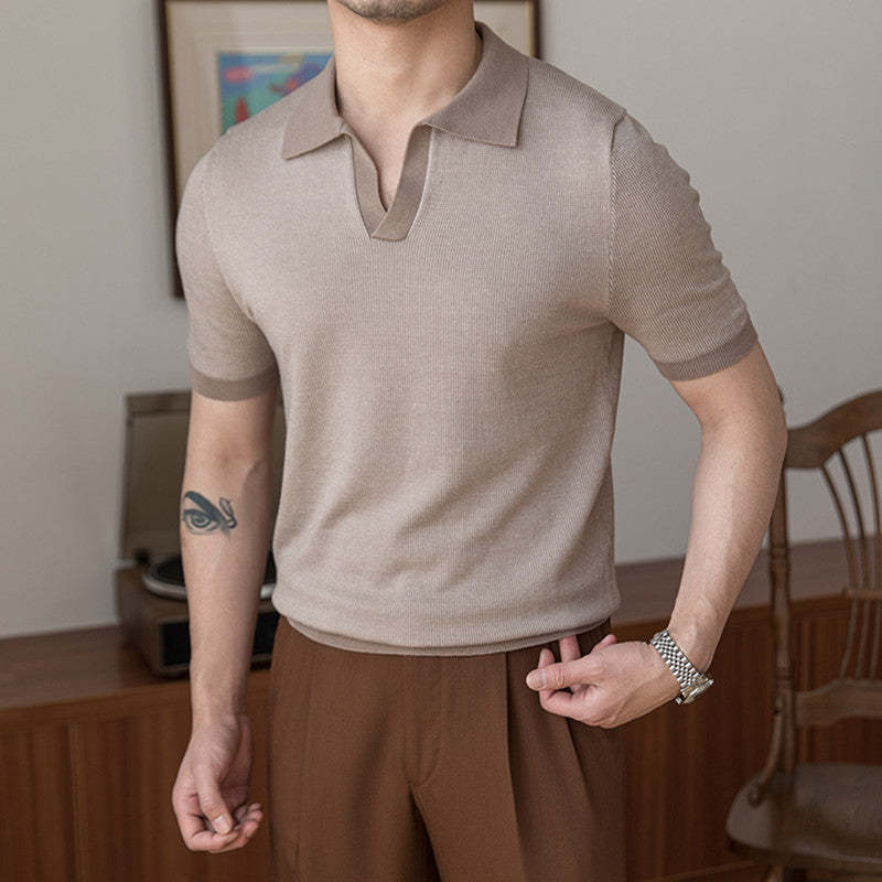 Buttonless Honeycomb Contrast Knitted Polo