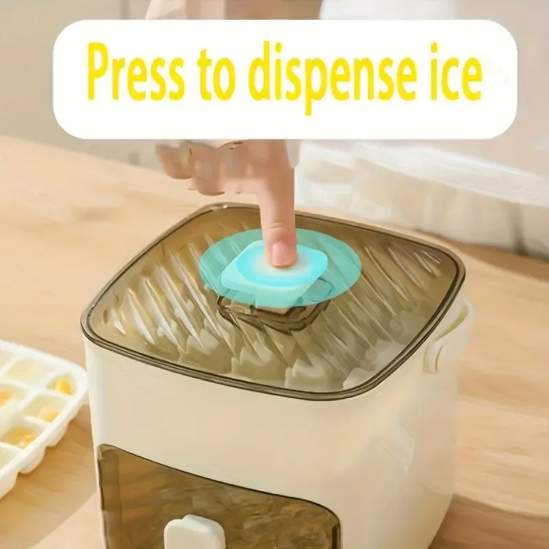 Easy-Press Silicone Ice Cube Maker - Double Layer Large Capacity Ice Bin with Lid - BPA Free & Odor-Proof For Home Bar, Cocktails & Iced Coffee