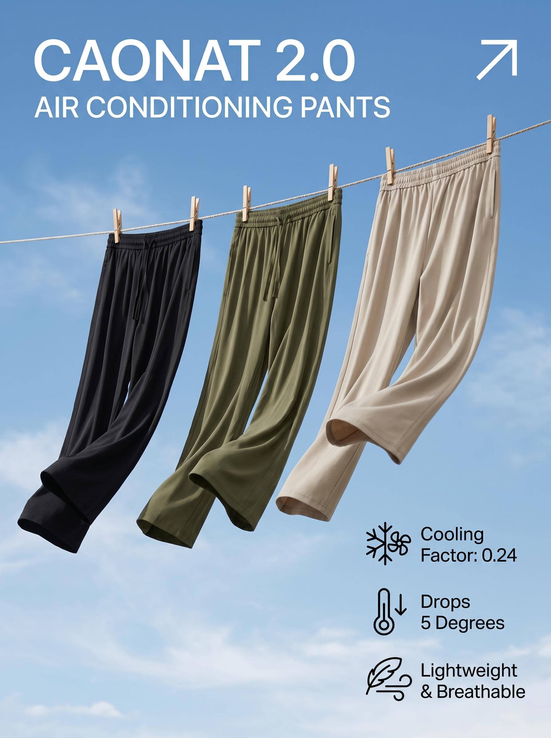 CAONAT 2.0 air conditioning pants, Ice Cooling Straight Pants, Unisex Lightweight Breathable Stretch Basic Plain All-Seasons Summer Casual Trousers