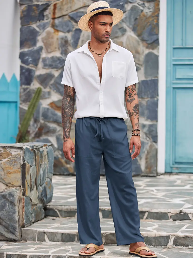 COOFANDY New York Fashion Week Linen Yoga Elastic Beach Vacation Pants Cotton Fabric Bottom Breathable Drawstring Light Loose Comfort Fit Adjustable Summer Trouser