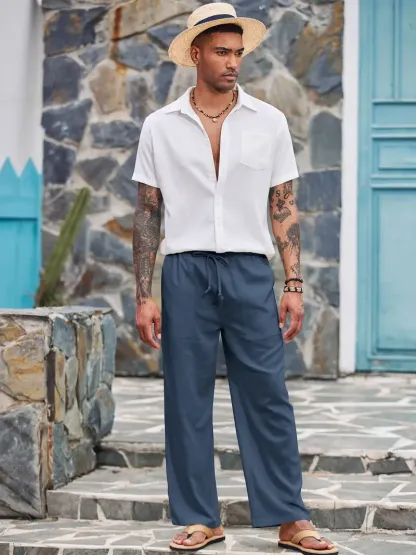 COOFANDY New York Fashion Week Linen Yoga Elastic Beach Vacation Pants Cotton Fabric Bottom Breathable Drawstring Light Loose Comfort Fit Adjustable Summer Trouser