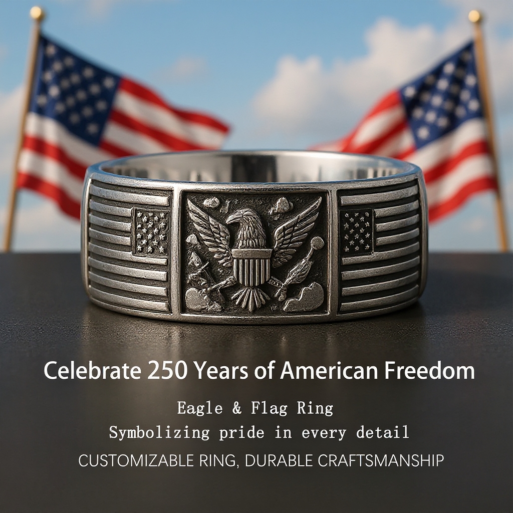 Eagle & Flag Ring - Commemorating 250 Years of American Independence