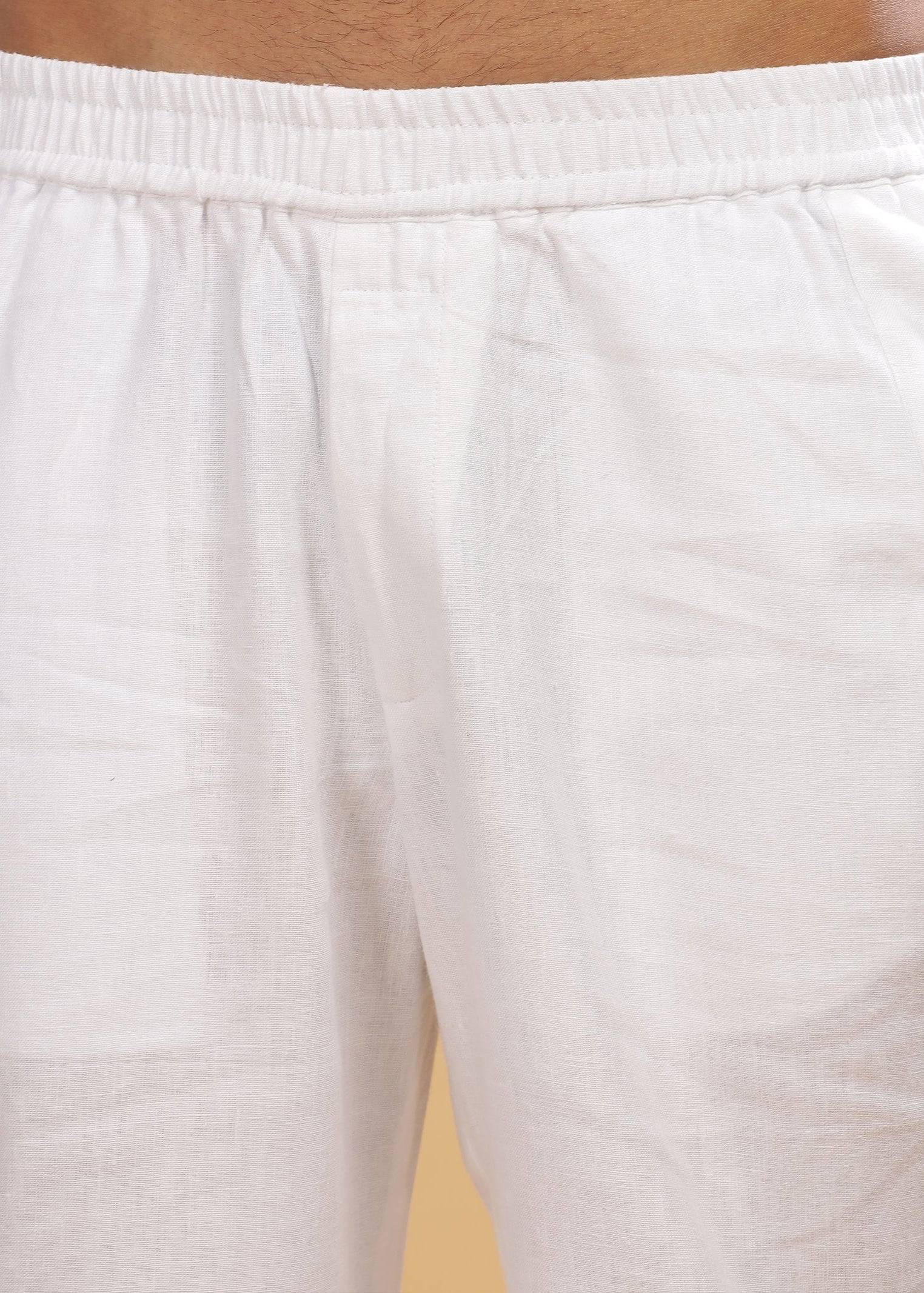 Linen Casual Elastic Pants - White