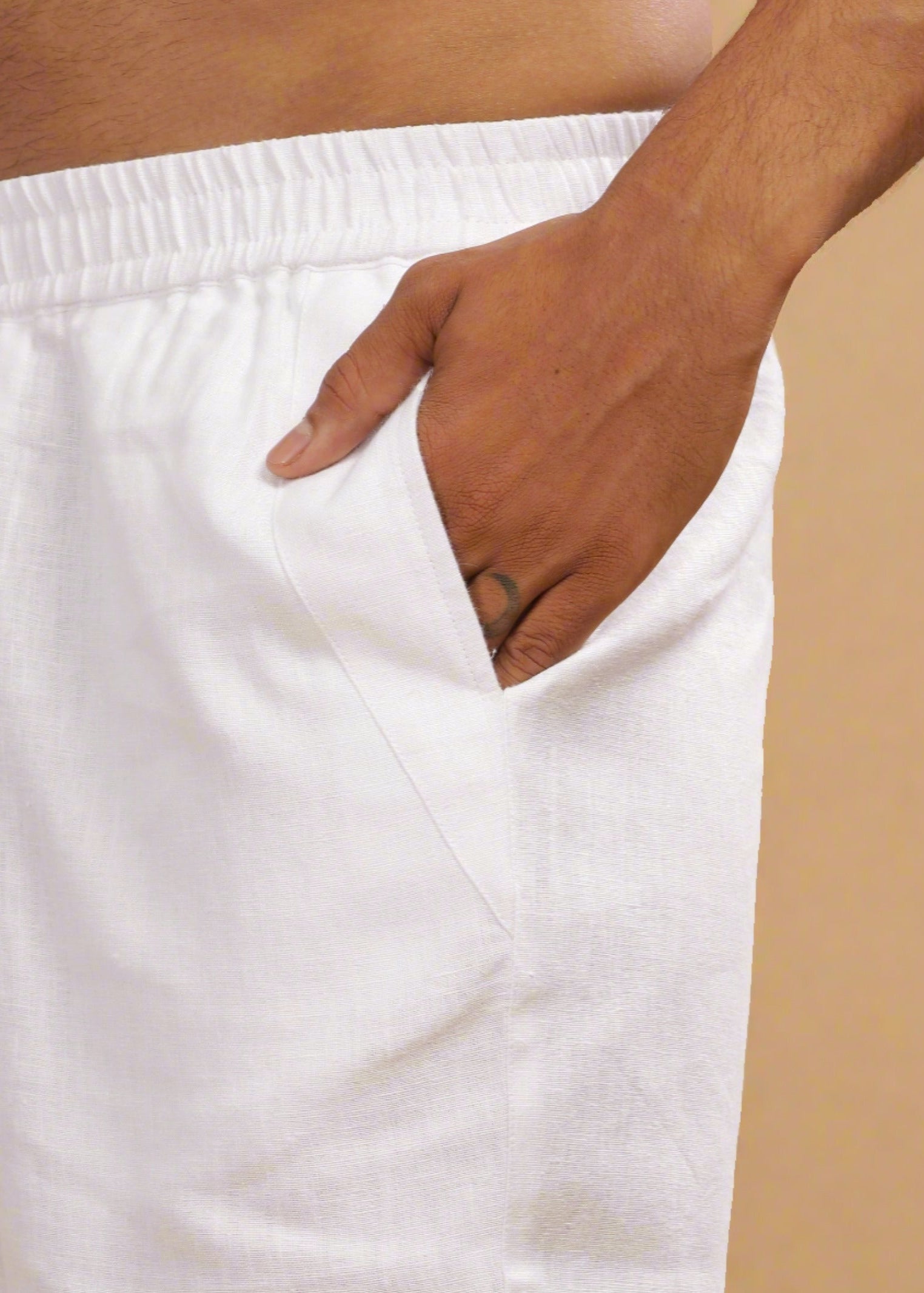 Linen Casual Elastic Pants - White